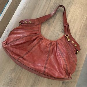 Fossil Rusty Red Genuine Leather Hobo Handbag